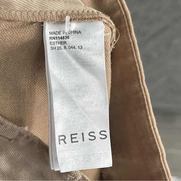 REISS Esther Wool Silk Linen Blend Pleat Front Trousers High Rise Pants In Tan 8 - Picture 10 of 16